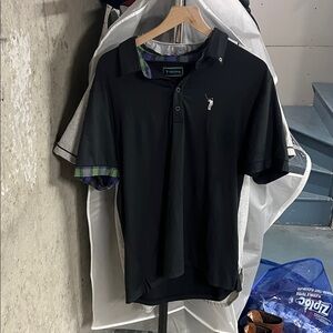 William Murray Golf Black Polo with Plaid Trim